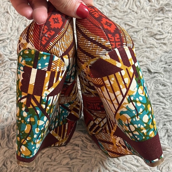 Aldo Wedge Forwood African Print Platform Heel Shoes 38 7.5 7 1/2 - Picture 6 of 9